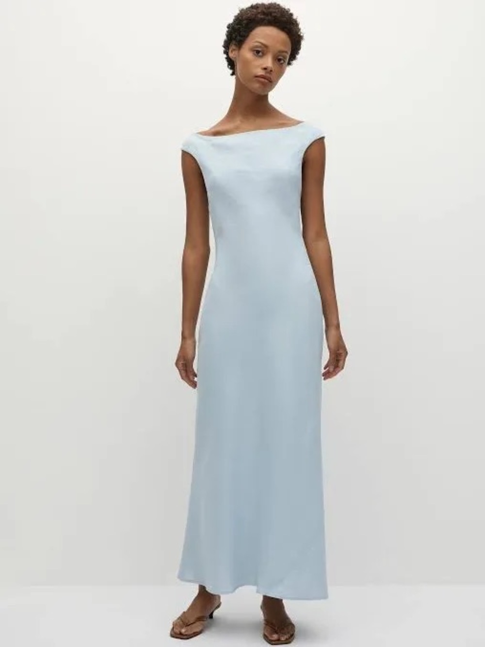 Faithfull the Brand blue linen off shoulder dress